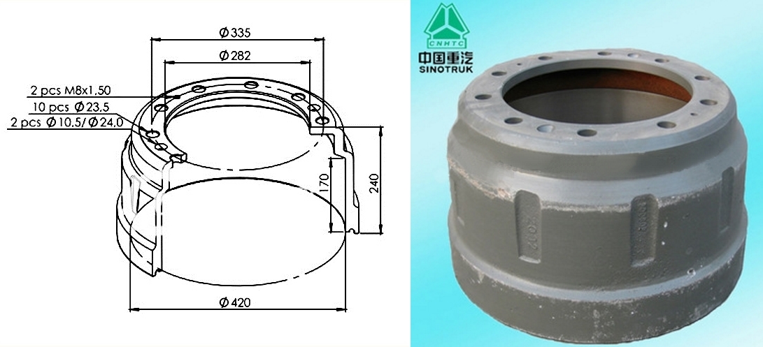 Барабан тормозной передний D=420 H=240 h=170